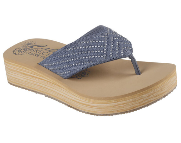 Skechers Shoes - Skechers Women's Summers Mid Wedge Thong Sandals Size 8 EU 38 Slate Blue Tan NIB